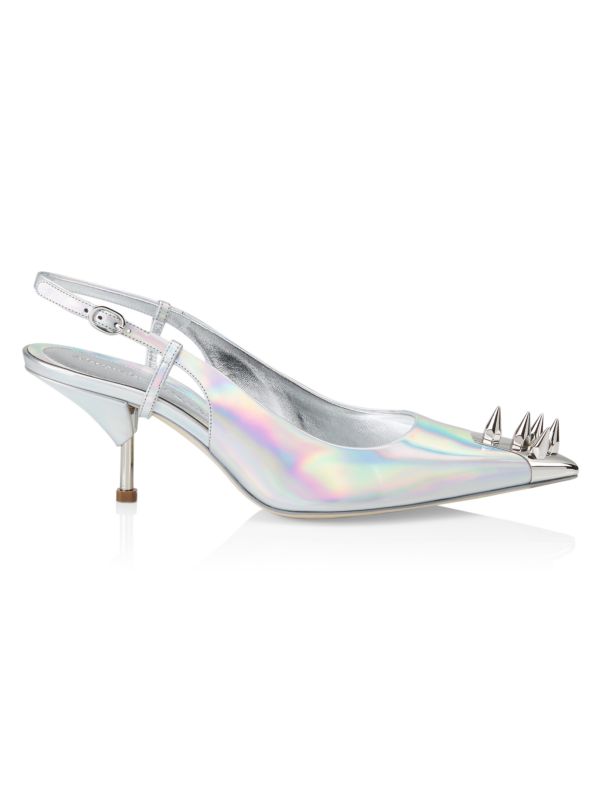 Alexander McQueen Punkstud Metallic Leather Slingback Pumps